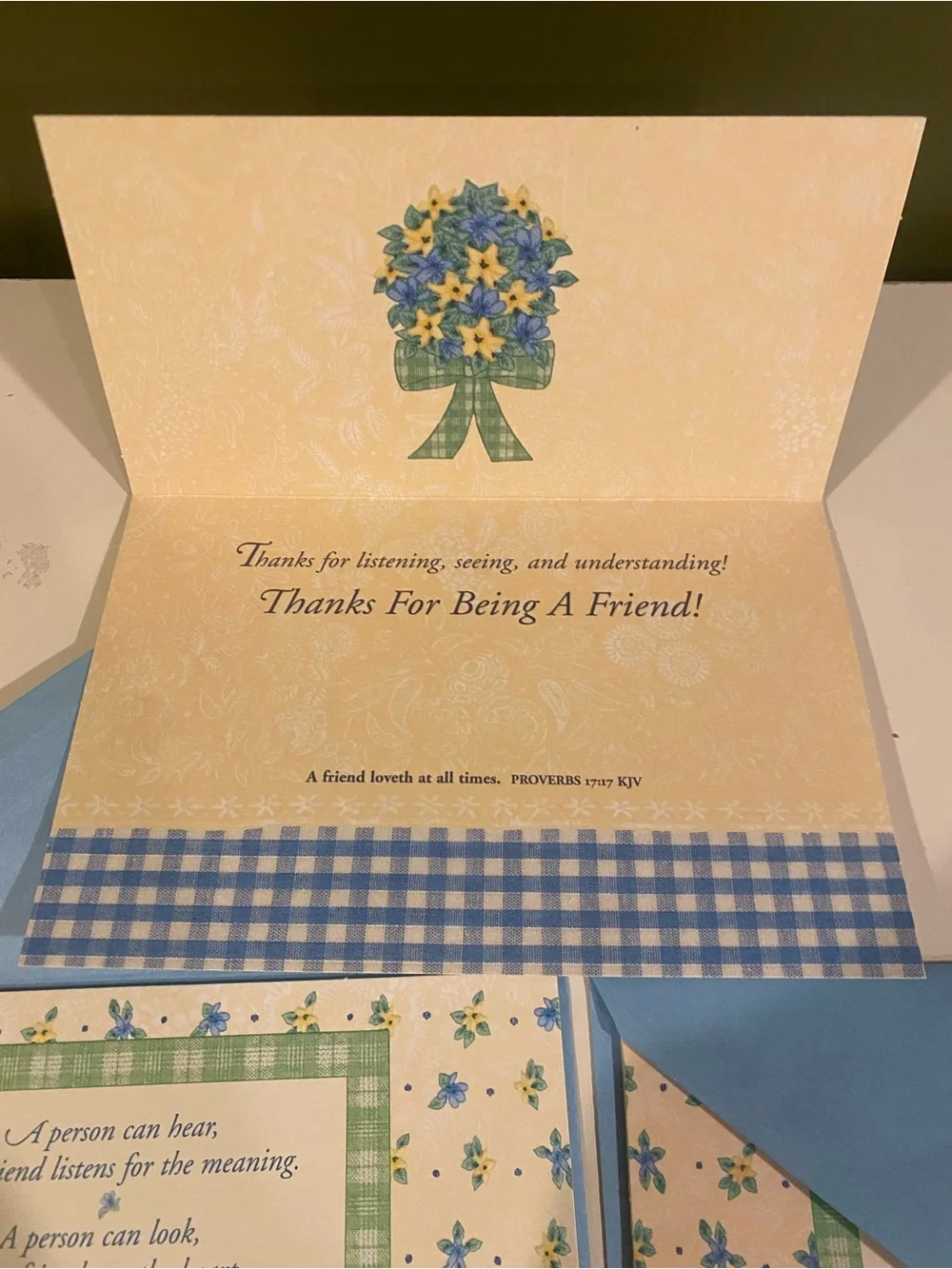 Blue Floral Friendship Note Card Set with Blue Envelopes